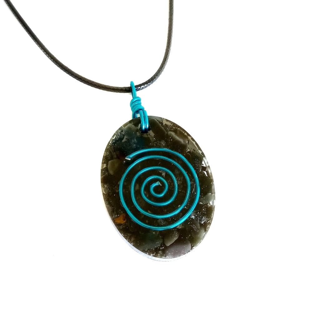 Men's women's black tourmaline hematite iron and copper orgonite necklace unisex